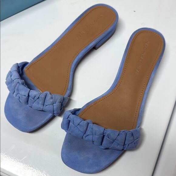 Blue Braided Slide Sandals from Who What Wear Size 8 Blue Suede Flats - Like New - Picture 1 of 3